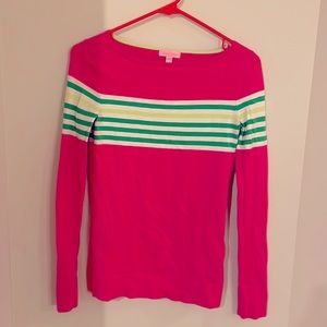 Lilly Pulitzer Maria capri pink green worth stripe boatneck sweater. Sz S. VGUC.